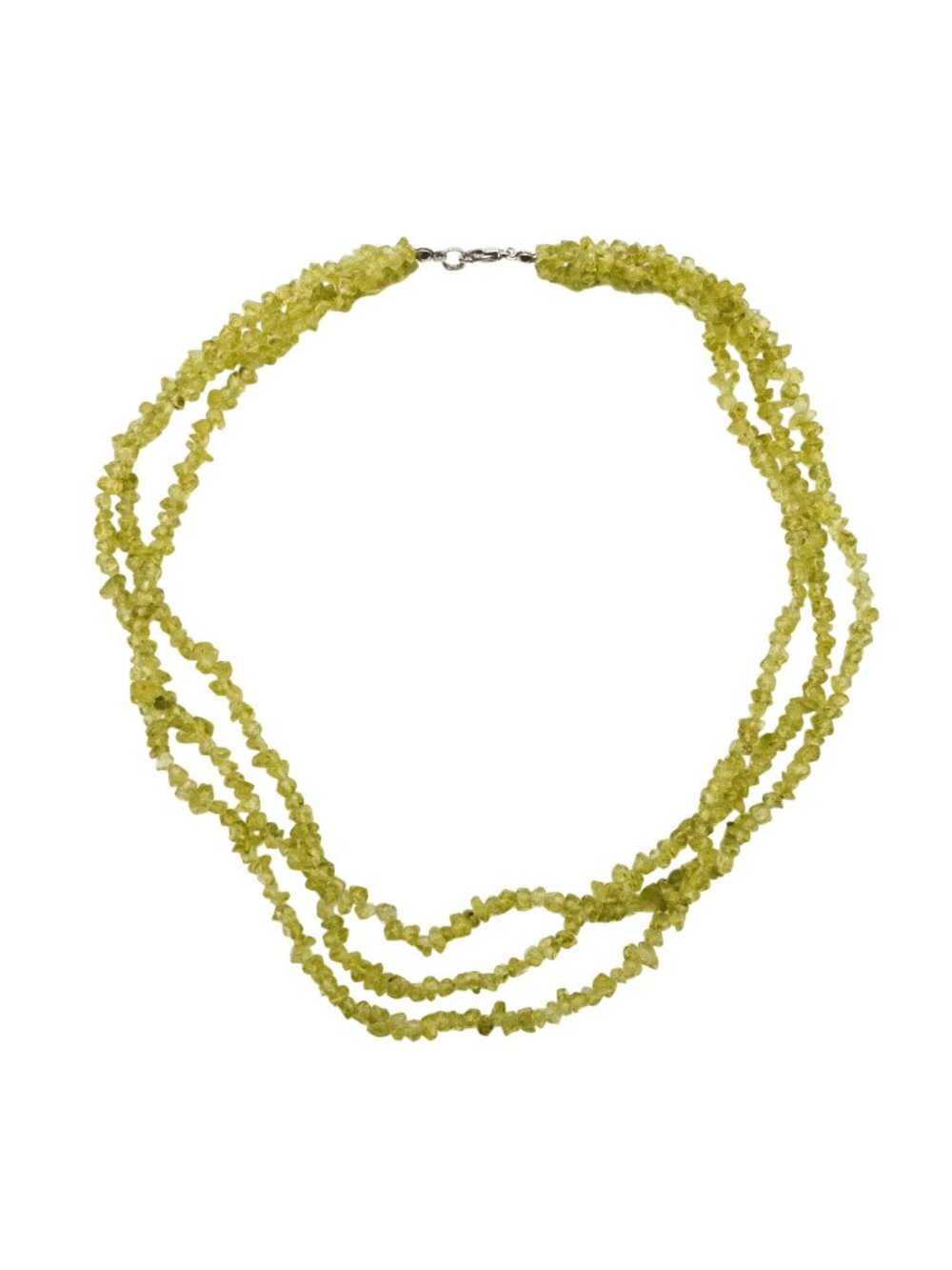 Vintage Peridot Chip Three Strand Green Gemstone Layered Statement Necklace
